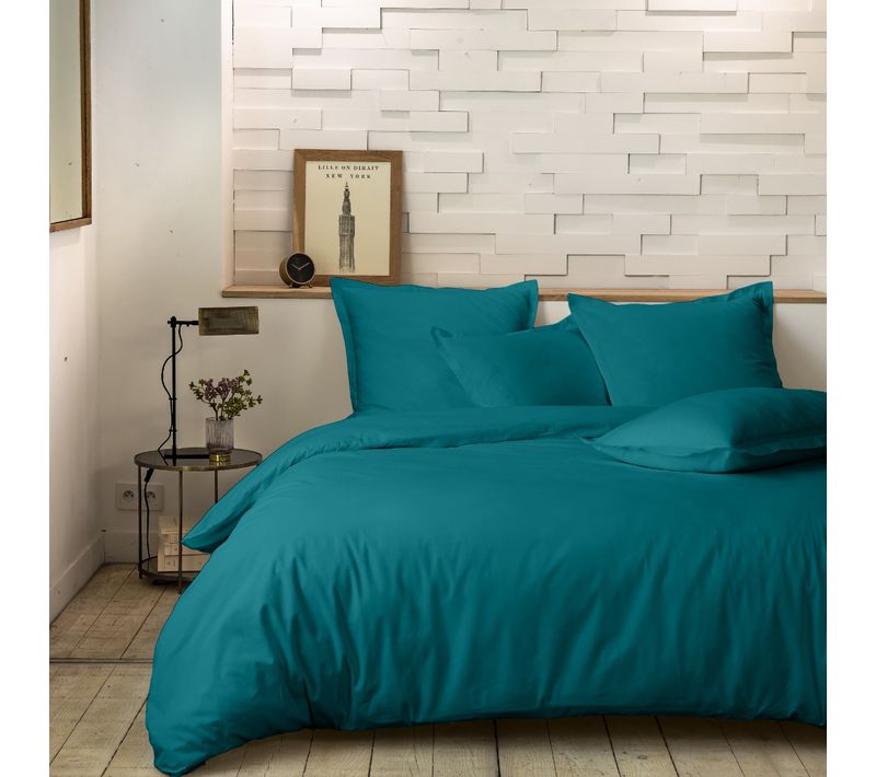 Housse De Couette 220x240 Cm Percale De Coton Bleu Canard