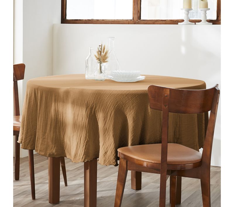 Nappe Ronde 180x180 Cm Gaze De Coton Camel