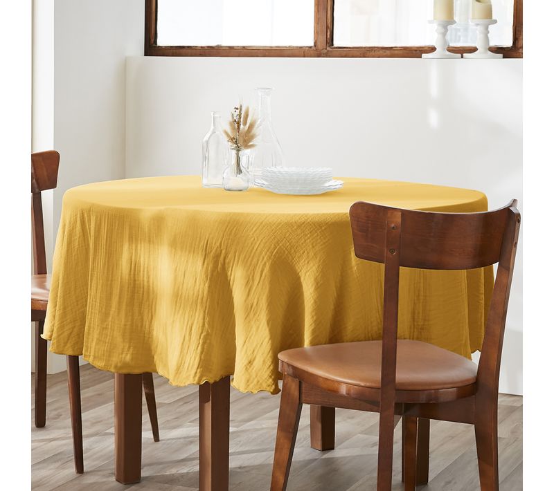Nappe Ronde 180x180 Cm Gaze De Coton Safran