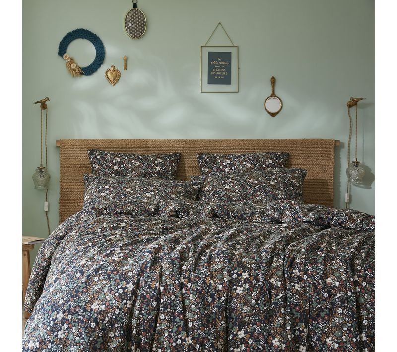 Housse De Couette 220x240 Cm Gaze De Coton Nora Minuit