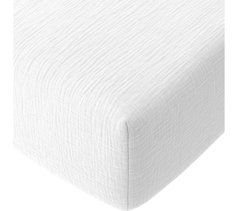 Drap Housse 160x200 Cm Gaze De Coton Lavé Blanc Pur