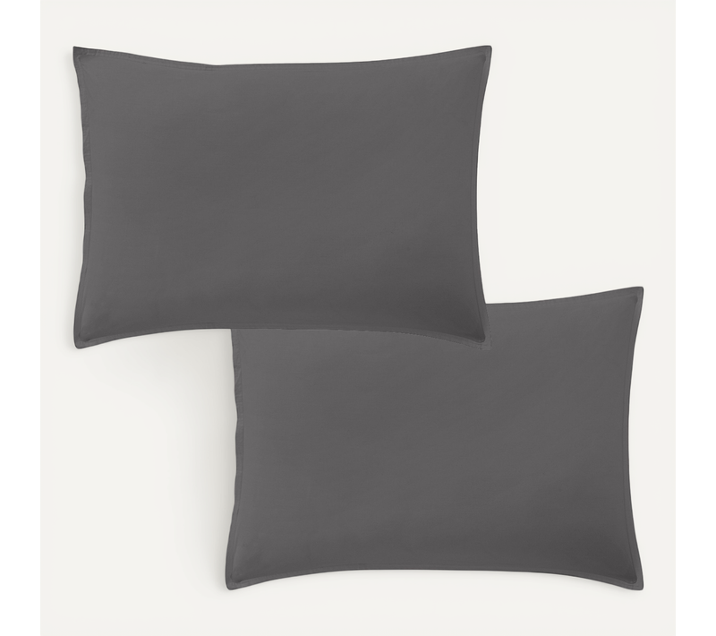 Lot 2 Taies D'oreiller 50x70 Cm Percale De Coton Lavé Gris Magnet