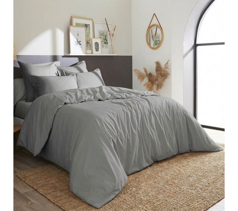 Housse De Couette 220x240 Cm Percale De Coton Galet