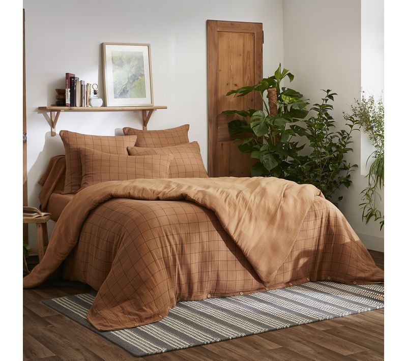 Housse De Couette Reversible 240x260 Cm Gaze De Coton Terra Harmonie Camel