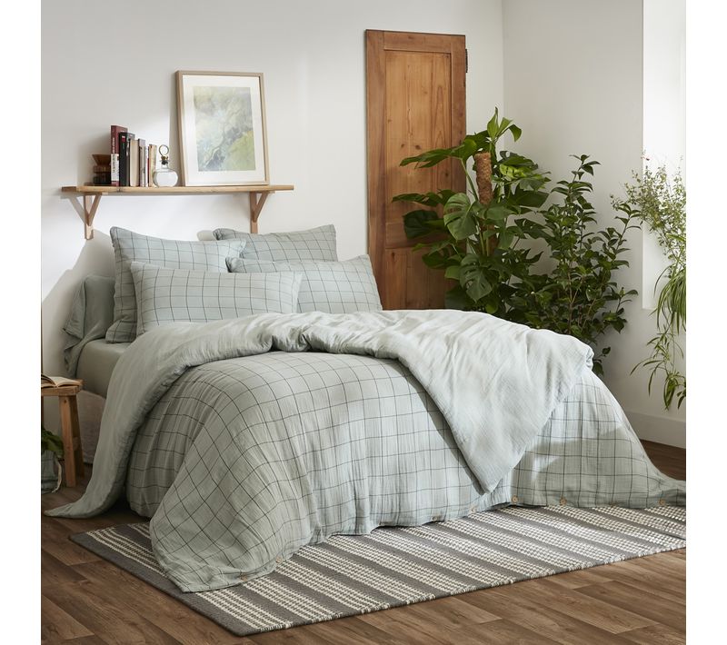 Housse De Couette Reversible 200x200 Cm Gaze De Coton Terra Harmonie Eucalyptus