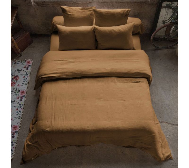 Housse De Couette 240x280 Cm Gaze De Coton Terra Camel