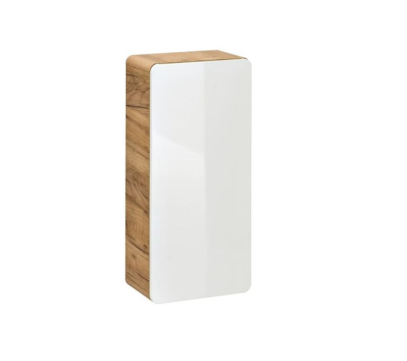 Caisson Meuble Haut De Salle De Bain - Chêne Artisanal Doré Et Blanc Brillant - L35-h75-p22 - Arriba