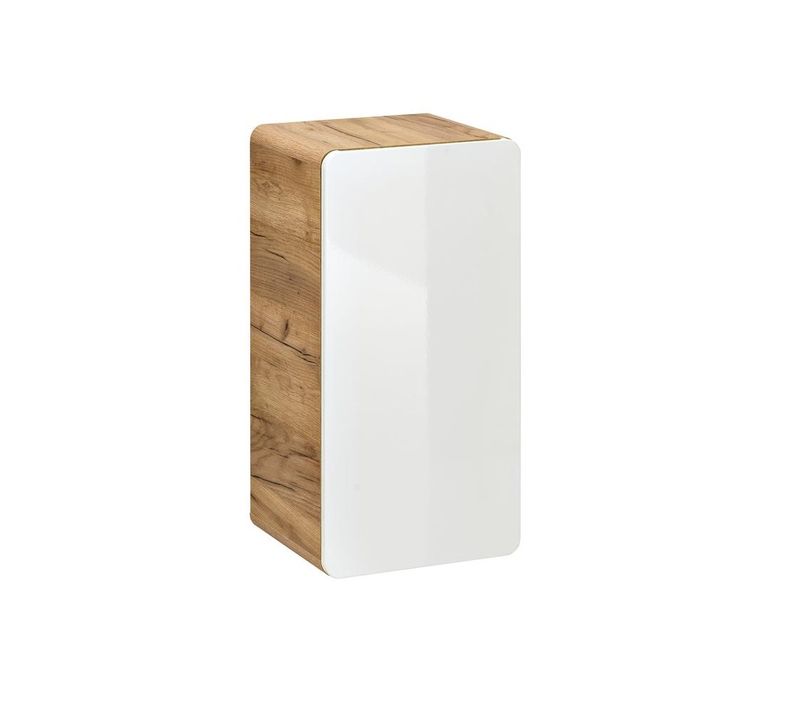 Caisson Meuble Bas De Salle De Bain - Chêne Artisanal Doré Et Blanc Brillant - L35-h65-p32 - Arriba