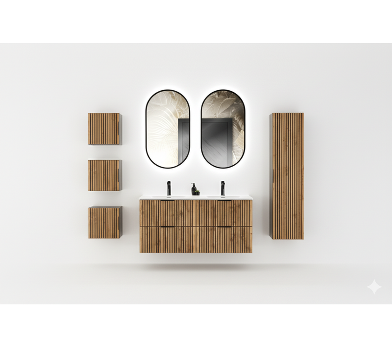 Ensemble Meubles 120 Cm - Lavabo - Cubes Colonnes - Miroirs LED - Wotania