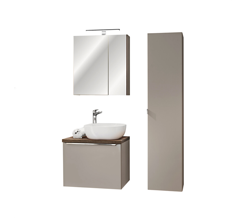Meubles De Salle De Bain - 80 Cm - Vasque Et Plan - Colonne - Meuble Miroir LED - Bold Taupe