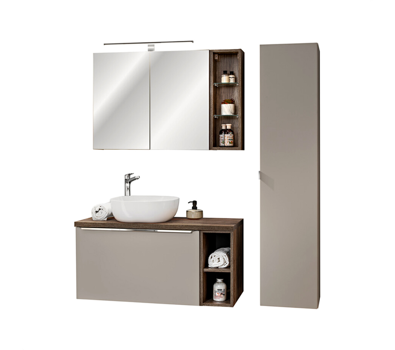 Meubles Sous Vasque - 100 Cm - Vasque Et Plan - Colonne - Meuble Miroir LED - Bold Taupe