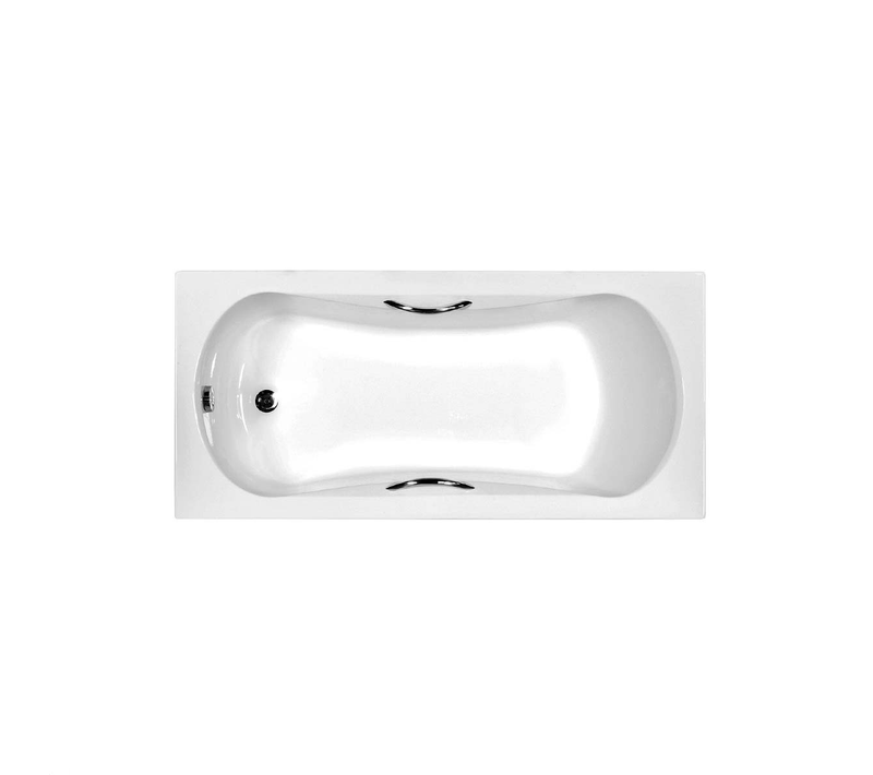 Baignoire rectangulaire - 170 x 70 cm - tablier blanc - pieds - poignées - vidage Chrome - ARIA PLUS