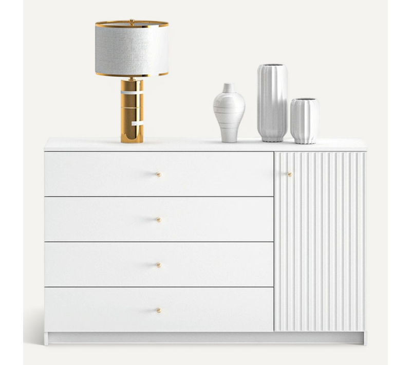 Buffet 4 Tiroirs Et 1 Porte - H.82 X L.120 X P.40 Cm - Toscane - Blanc