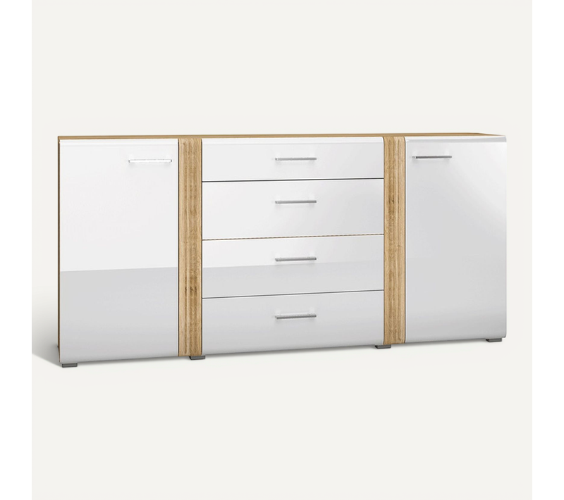 Buffet 4 Tiroirs Et 2 Portes - H.90 X L.42 X L.190 Cm - Adagy - Blanc