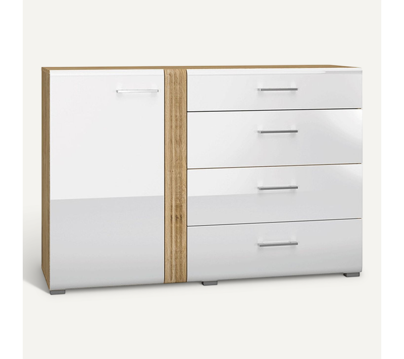 Buffet Avec 4 Tiroirs Et 1 Porte - H.90 X L.42 X L.134 Cm - Adagy - Blanc
