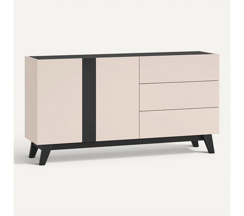Buffet Avec 3 Tiroirs Et 2 Portes - H.85 X L.40 X L.160 Cm - Freon - Beige