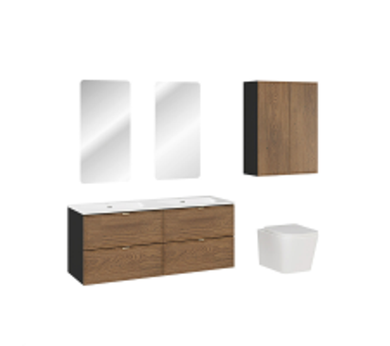 Ensemble De Meubles Sous Vasque - 120 Cm - Avec Plan - Vasque - Colonnes - Miroir LED - Mörk