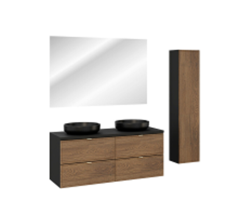Ensemble De Meubles Sous Vasque - 120 Cm - Avec Plan - 2 Vasques - Colonne - Miroir LED - Mörk