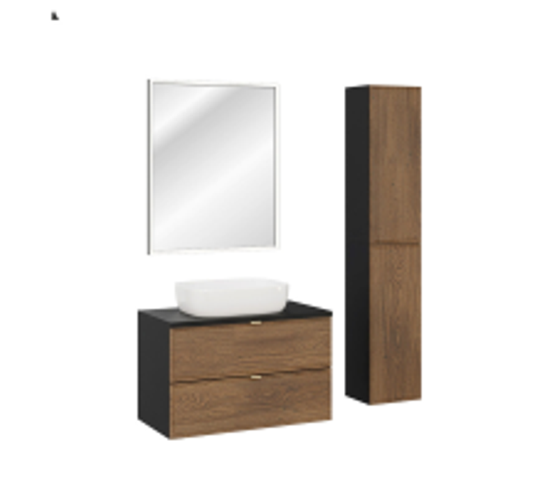Ensemble De Meubles Sous Vasque - 80 Cm - Avec Plan - Vasque - Colonne - Miroir - Mörk