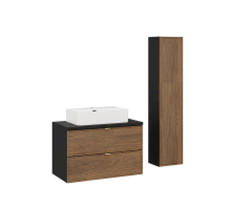 Ensemble De Meubles Sous Vasque - 80 Cm - Avec Plan - Vasque - Colonne - Mörk