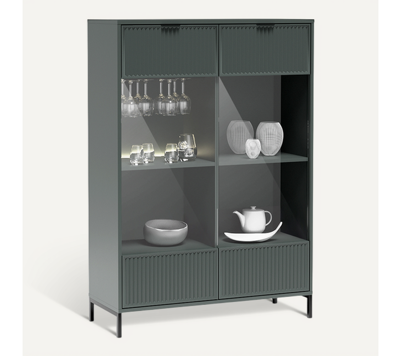 Armoire Vitrine - L.105 X H.150 X P.40 Cm - Stone Green - Denia