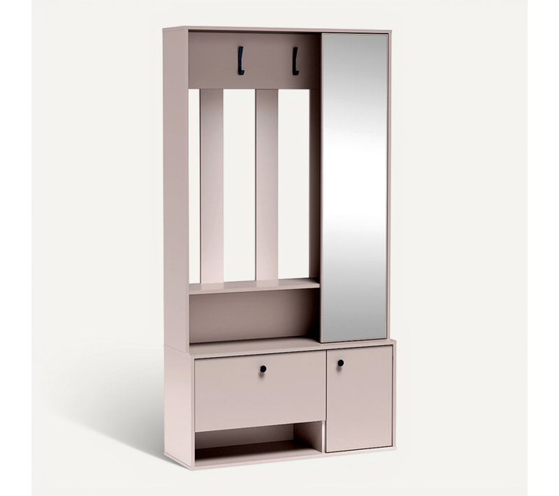 Meuble D’entrée Complet - Avec Penderie, Étagères Chaussures Et Miroir - Sparo Uni - Cachemire