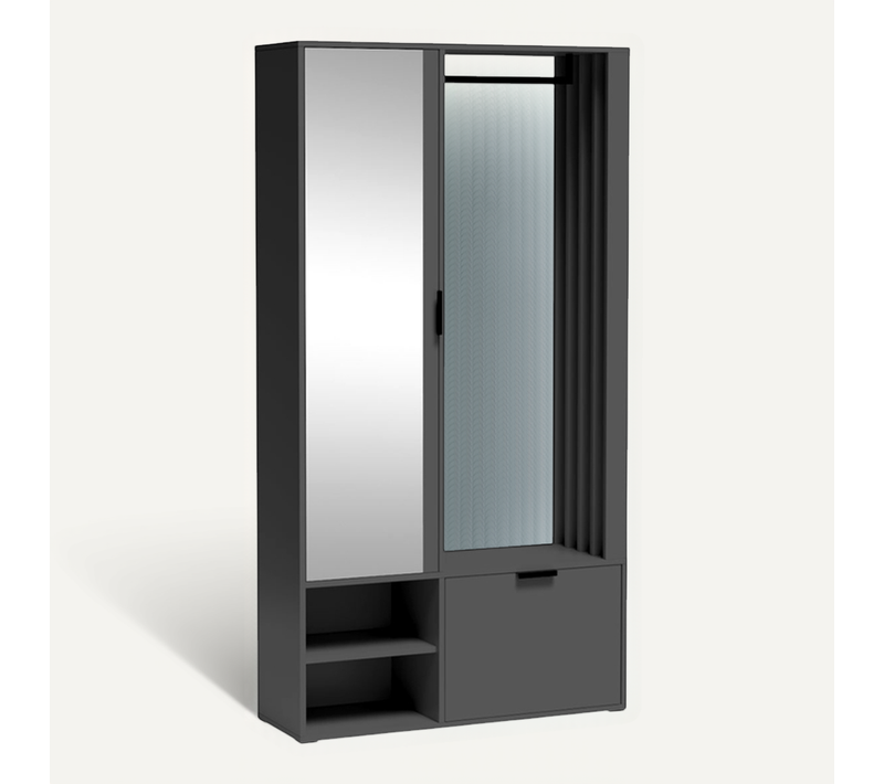 Meuble D’entrée Complet - Avec Penderie, Étagères Chaussures Et Miroir - Mino Uni - Graphite