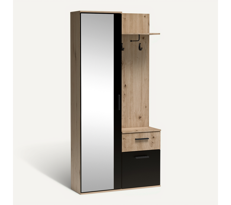 Meuble D’entrée Complet - Avec Penderie, Étagères Chaussures Et Miroir - Luxa - Chêne Truffe