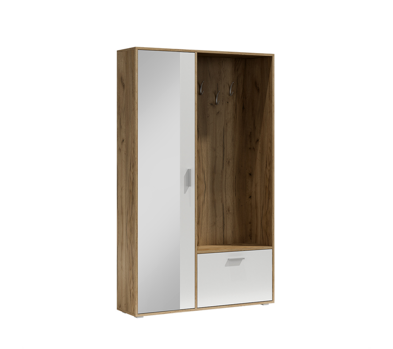Meuble D’entrée Complet - Avec Penderie, Étagères Chaussures Et Miroir - Bisso - Kraft Blanc