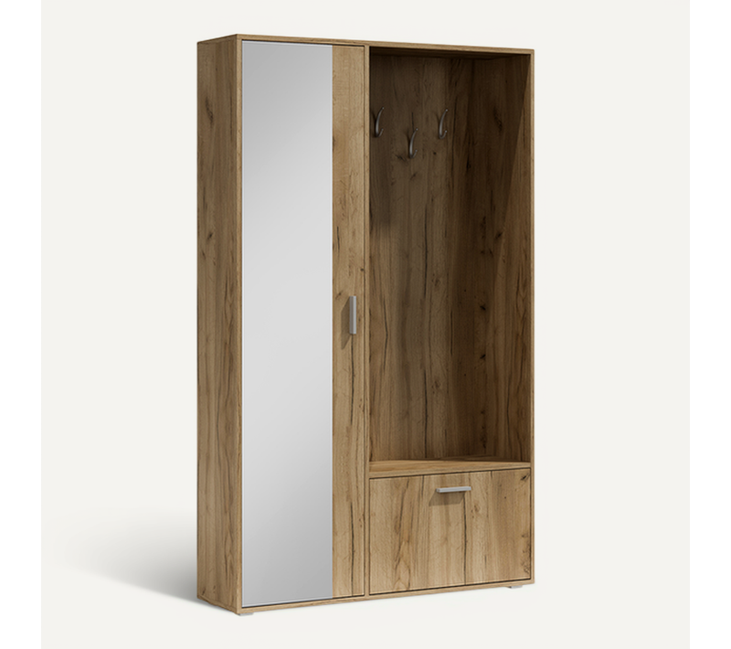 Meuble D’entrée Complet - Avec Penderie, Étagères Chaussures Et Miroir - Bisso - Kraft