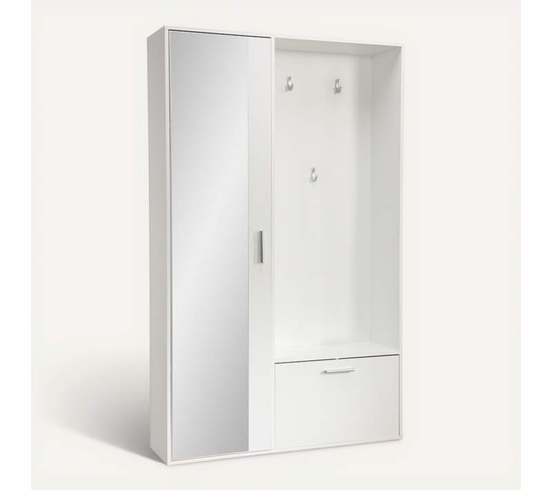 Meuble D’entrée Complet - Avec Penderie, Étagères Chaussures Et Miroir - Bisso - Blanc