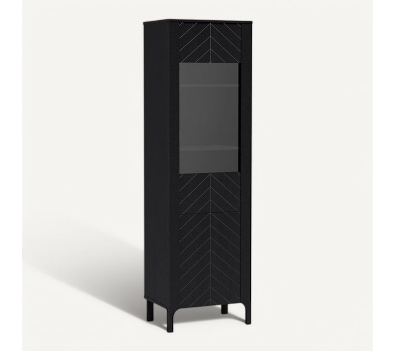 Armoire Vitrine - L.60 X H.197 X P.41 Cm - Amari - Noir