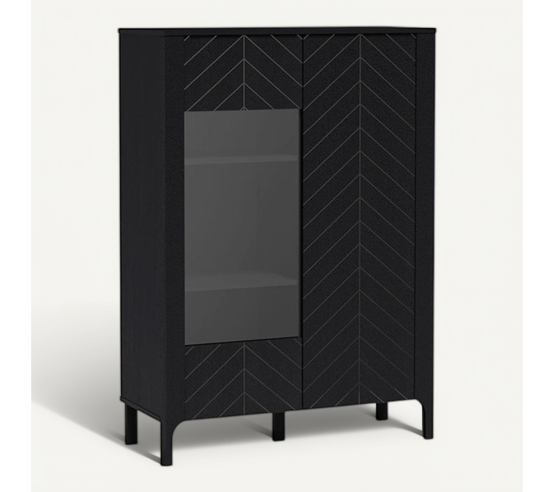 Armoire Vitrine - L.103 X H.145 X P.41 Cm - Amari - Noir