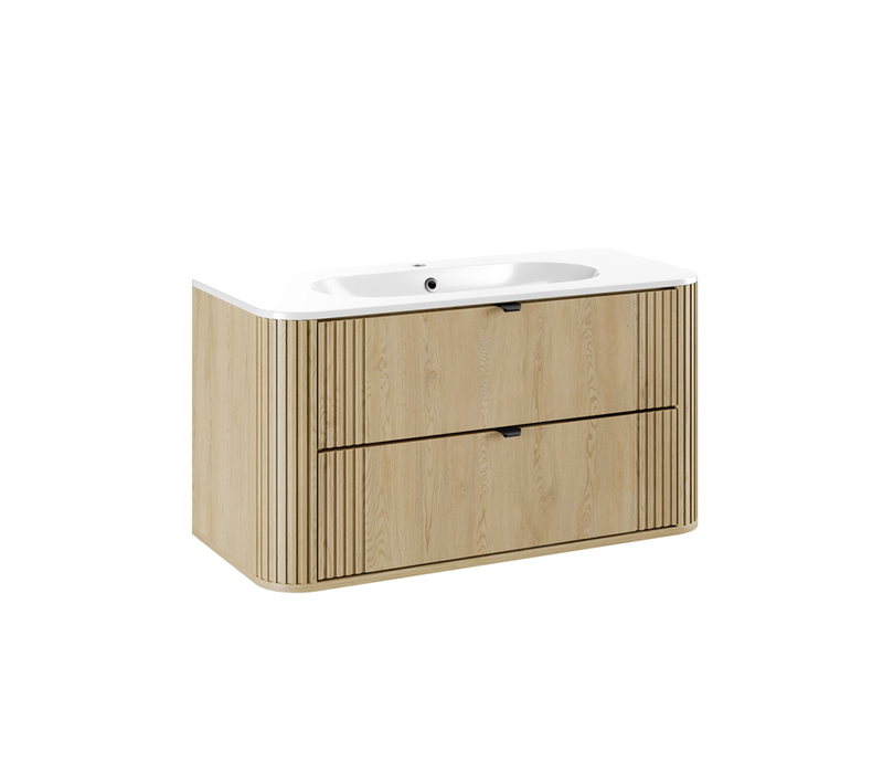 Ensemble De Meubles Sous Vasque - 100 Cm - Avec Vasque - Olive - Chêne