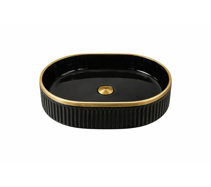 Vasque à Poser Ovale – 49 X 31 Cm – Noir Brillant Liseré Or – Oriona