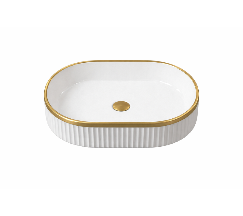 Vasque à Poser Ovale – 49 X 31 Cm – Blanc Brillant Liseré Or – Oriela