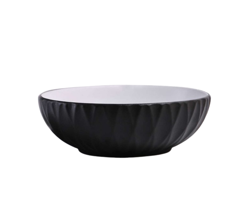 Vasque à Poser Ronde – 39,5 X 39,5 Cm – Noir Et Blanc Rainuré – Lysara