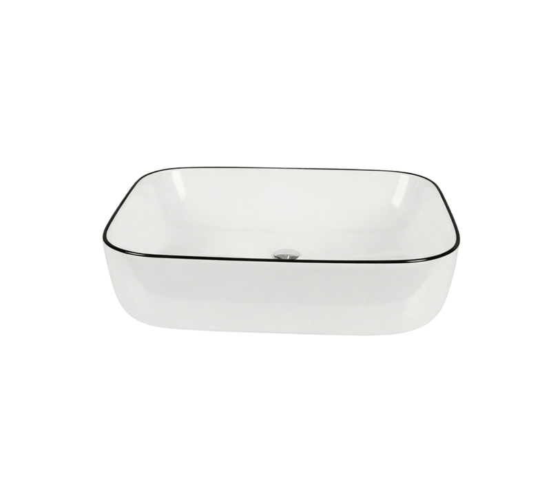 Vasque à Poser Rectangulaire – 45,5 X 32 Cm – Blanc Brillant Liseré Noir – Nerys
