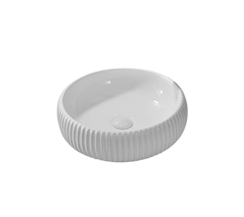 Vasque à Poser Ronde – 42 Cm – Blanc Brillant Rainurée – Elvora