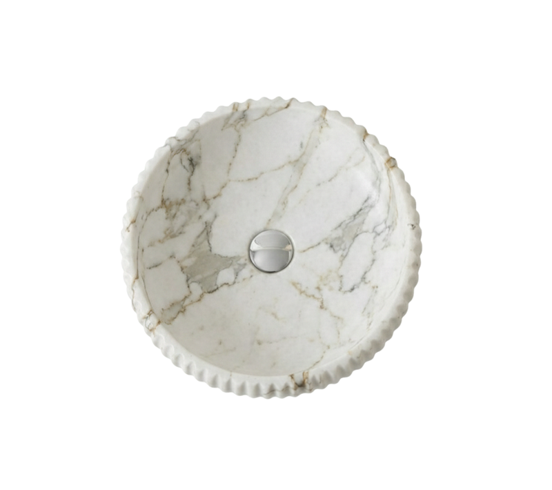 Vasque à Poser Ronde – 42 Cm – Marbre Mat Rainurée – Marveo