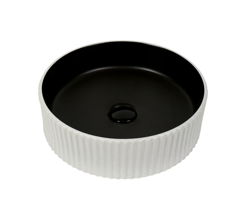 Vasque à Poser Ronde – 40 Cm – Gris Et Blanc Effet Pierre – Kaleo