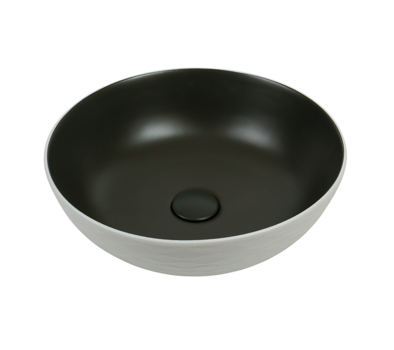 Vasque à Poser Ronde – 39 Cm – Gris Et Blanc Effet Pierre – Kaleo