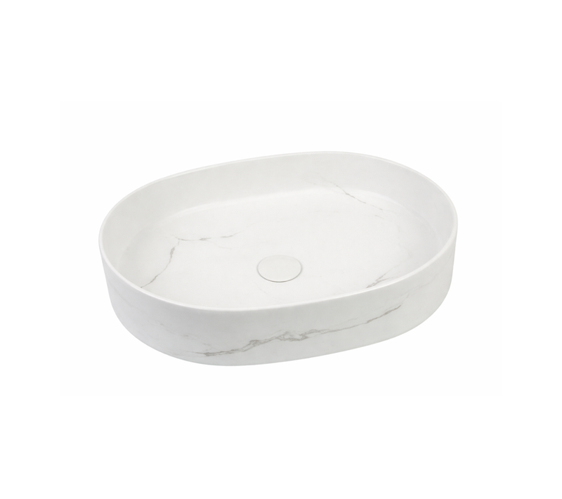 Vasque à Poser Ovale – 50 X 37 Cm – Blanc Brillant Marbre – Lynea