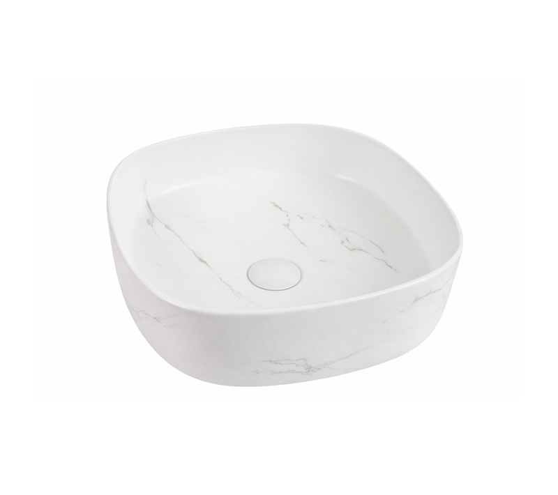 Vasque à Poser Ronde – 37 X 37 Cm – Blanc Mat Marbre– Elora
