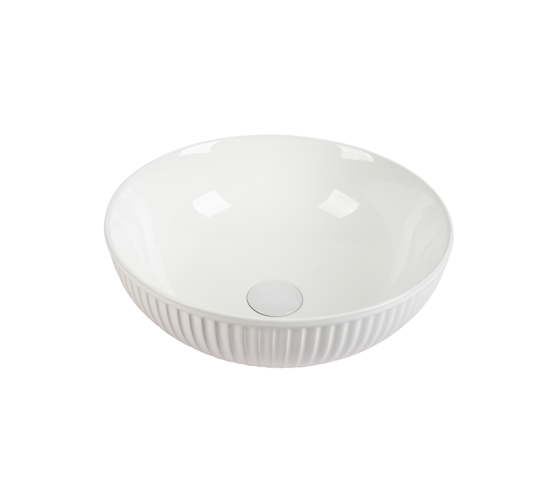 Vasque à Poser Ronde – 38 X 38 Cm – Blanc Brillant Rainuré– Alvia