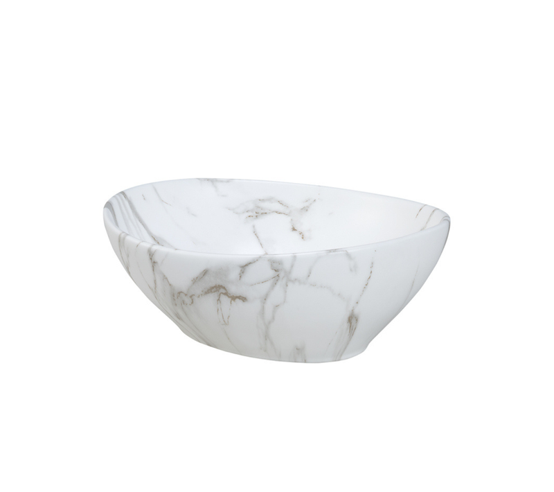 Vasque à Poser Ovale – 40 X 33 Cm – Blanc Brillant Marbre – Marbelia