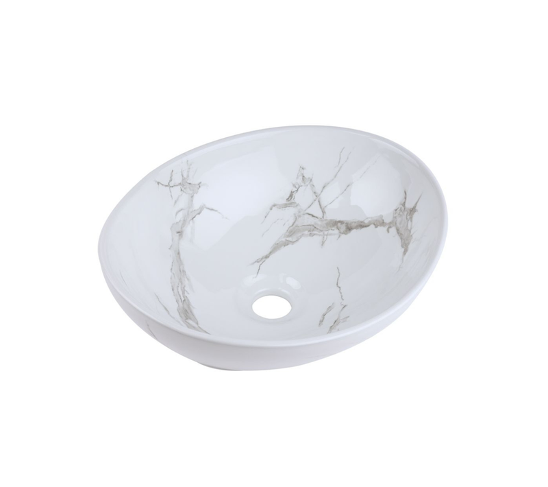 Vasque à Poser Ovale – 40 X 33 Cm – Blanc Brillant Marbre – Marbelia