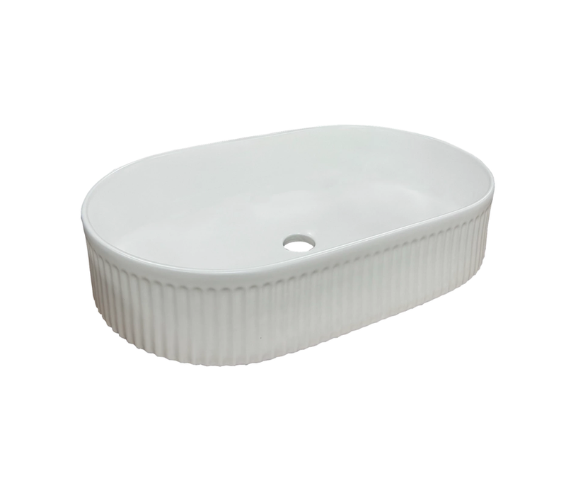 Vasque à Poser Ovale – 57 X 36 Cm – Blanc Mat Rainuré – Lunea