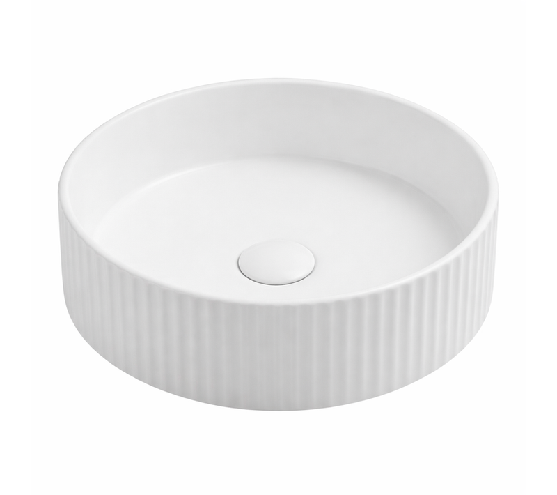 Vasque à Poser Ronde – 36 Cm – Blanc Mat Rainuré – Lunea