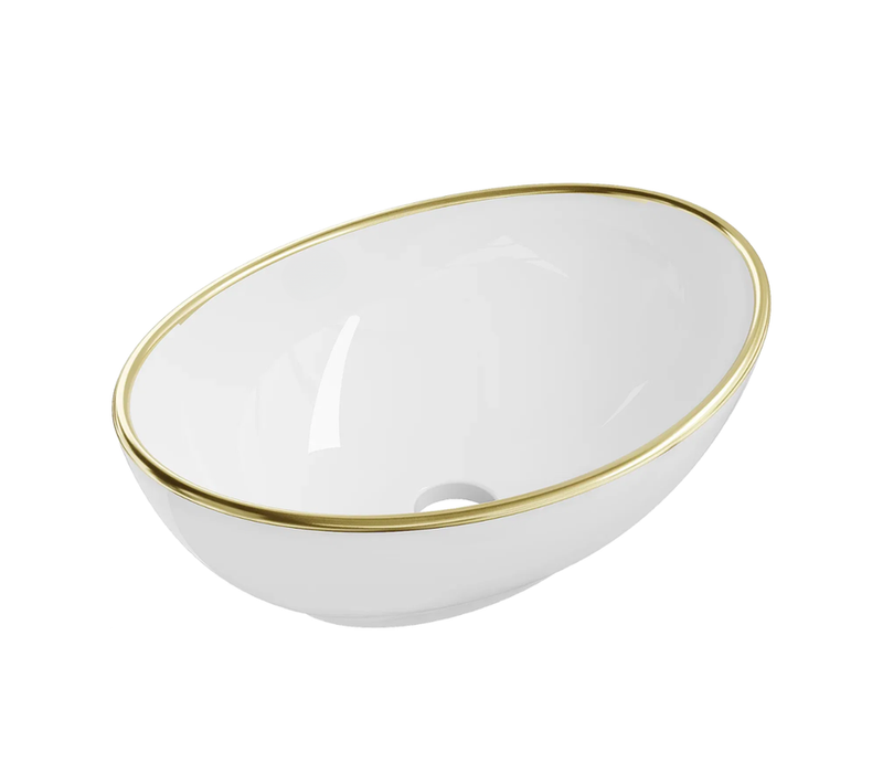 Vasque à Poser Arrondie – 40 X 33 Cm – Blanc Brillant Liseré Or – Vera